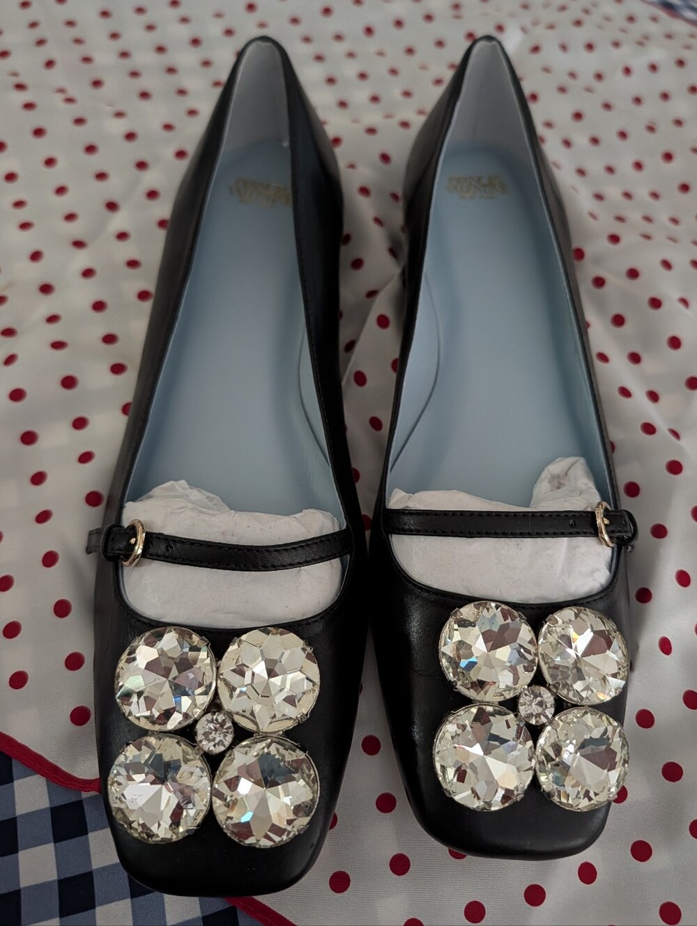 Frances Valentine Women’s Black Embellished Square-Toe Flats, Size 11